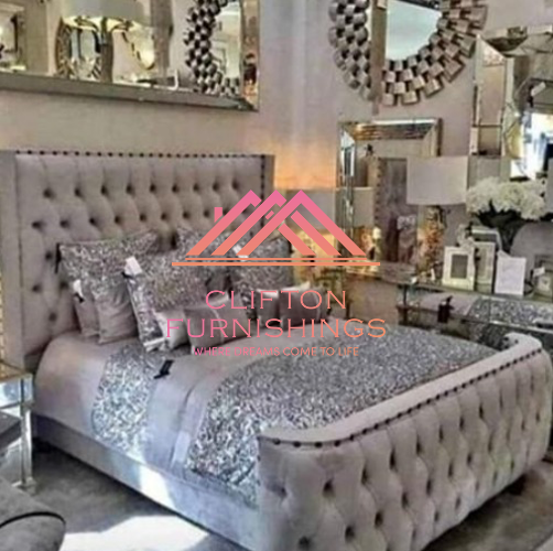 Castle Bed Frame in Crushed Velvet