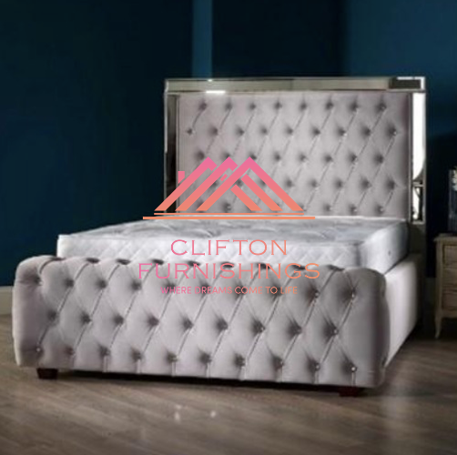 Neath Mirror Bed Frame in Crushed Velvet