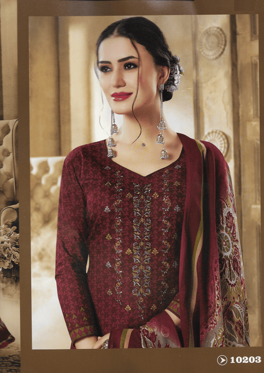 Seasons Lawn Cotton Maroon And Grey Asian Suit 10203