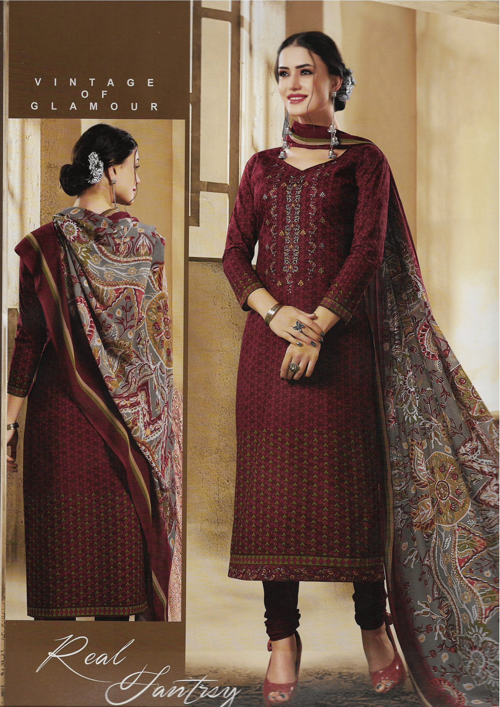 Seasons Lawn Cotton Maroon And Grey Asian Suit 10203 – asmakulsum